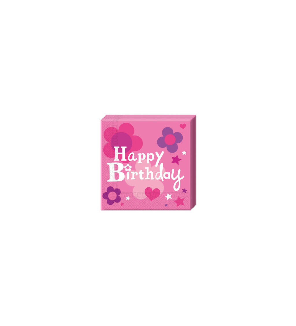 Papírszalvéták Happy Birthday - rózsaszín