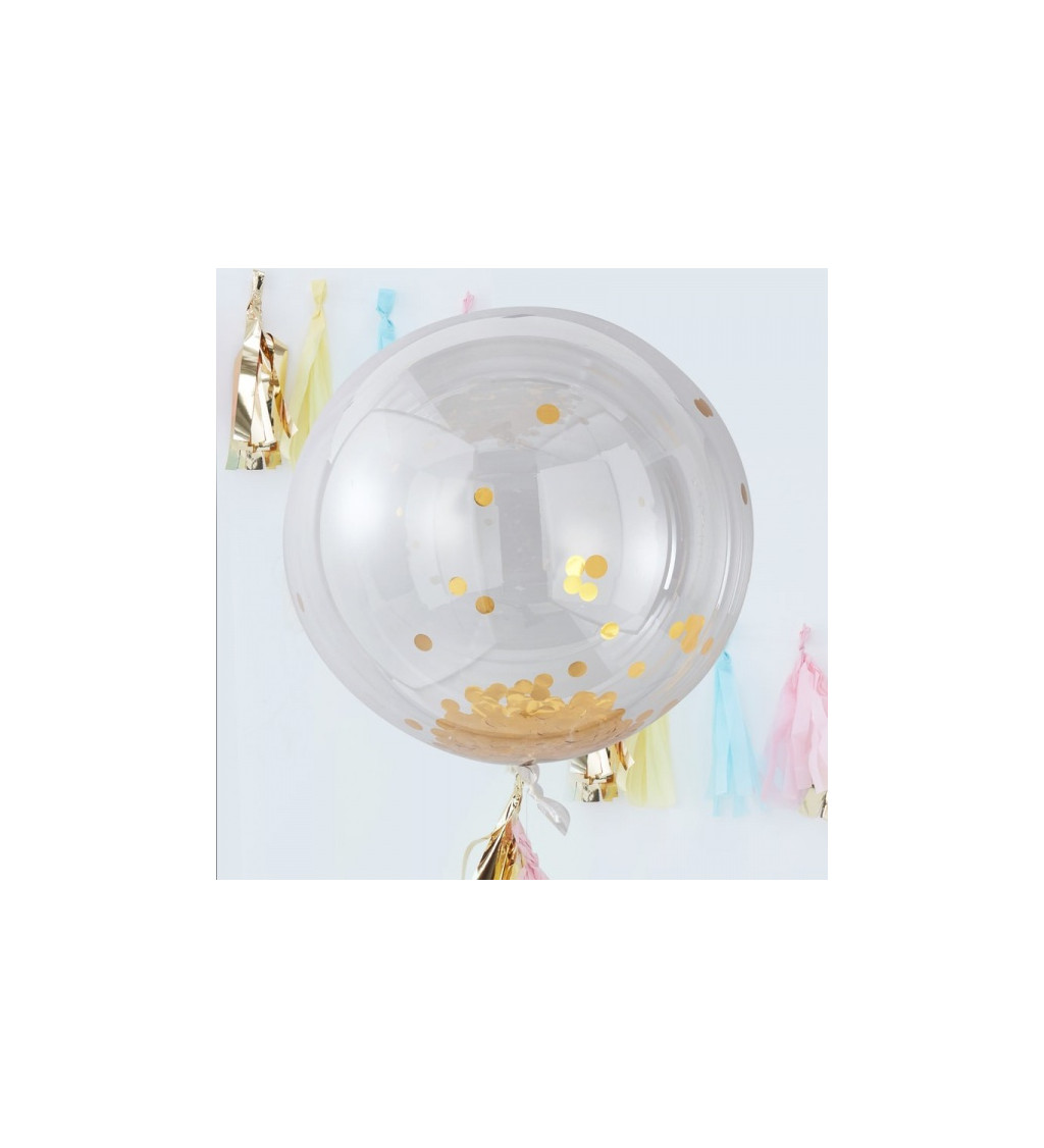 Léggömb konfettivel - arany 3 db