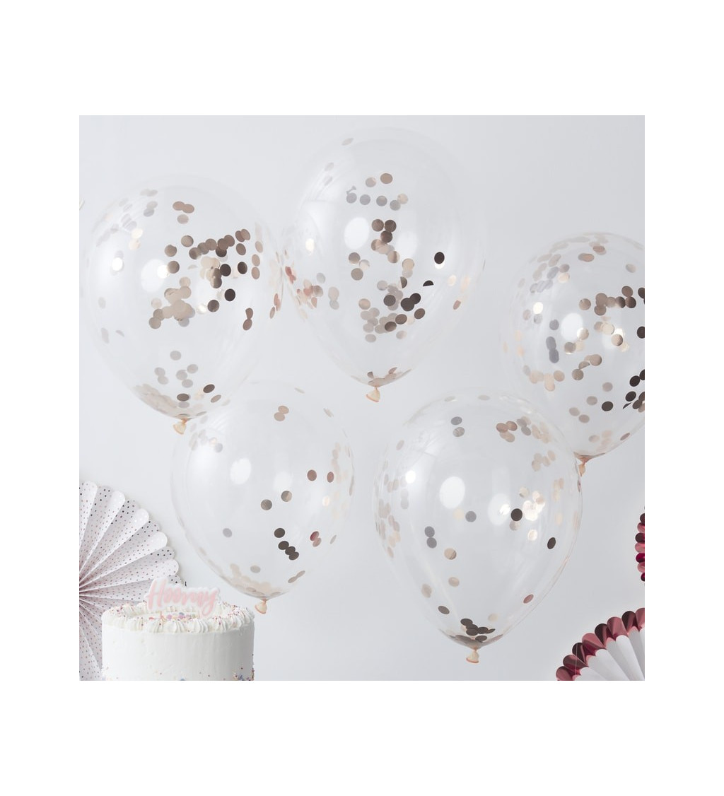 Latex léggömbök - rózsaszín-arany konfetti