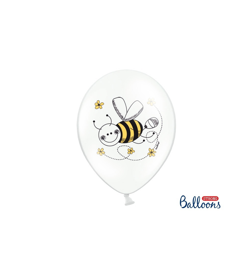 Léggömb pasztell fehér/sárga - méhecske - 6 db