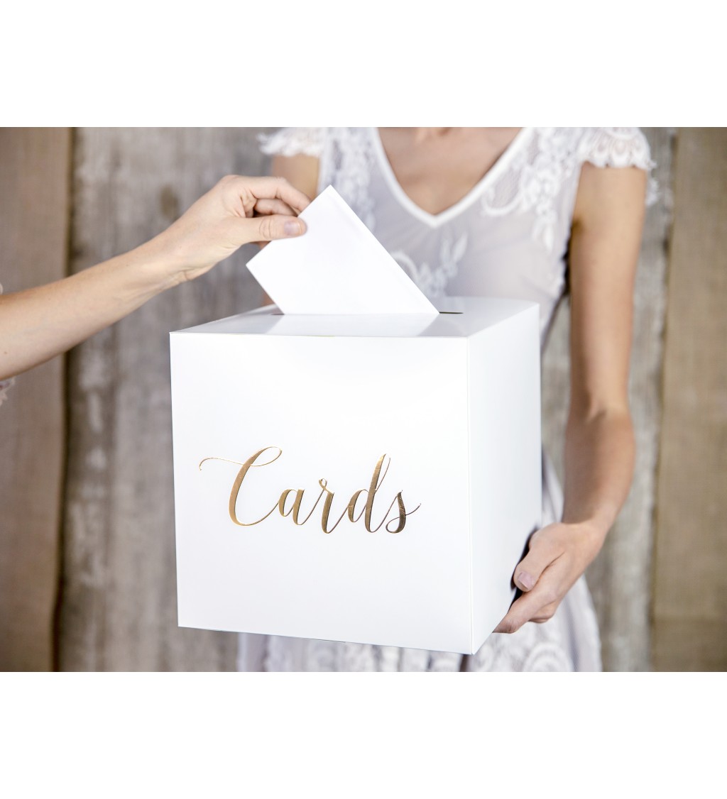 Fehér és arany doboz esküvői kártyákhoz