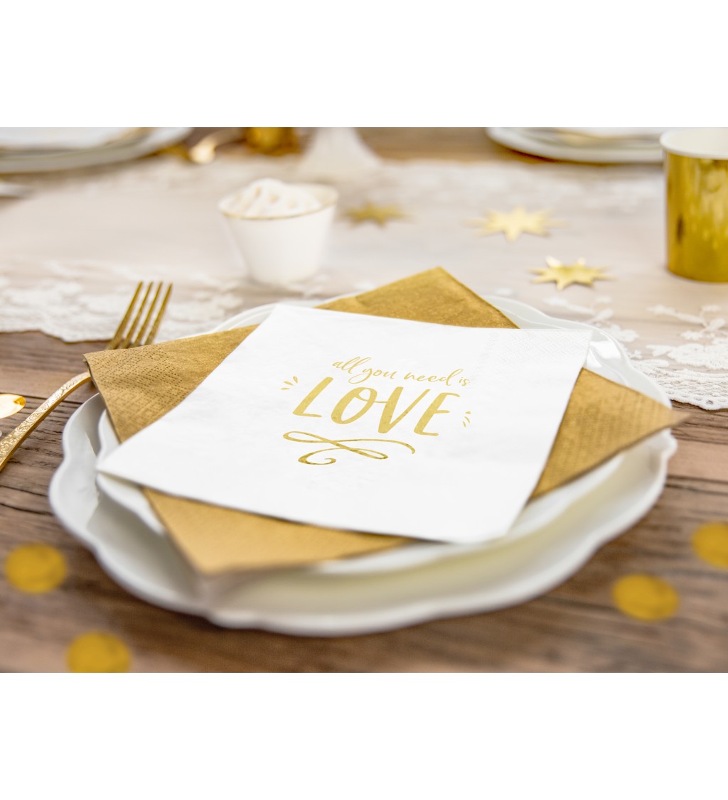 Esküvői szalvéták fehér-arany - Love