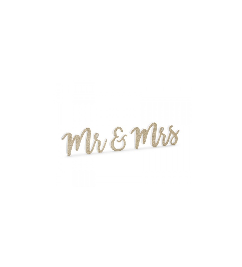 Glitter arany fából készült Mr & Mrs tábla
