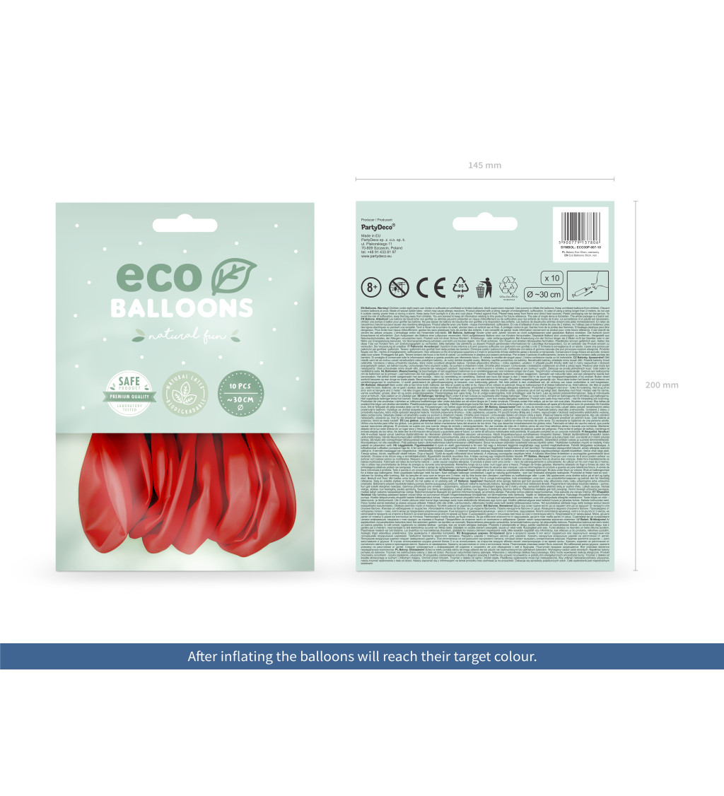 ECO Latex lufi 30 cm pasztell, piros, 10 db