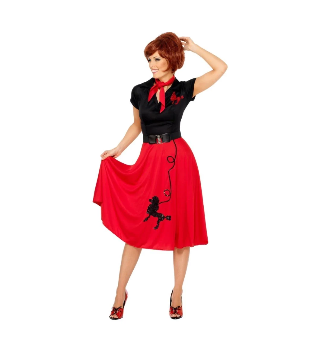 Női jelmez - Grease, piros szoknya kendővel
