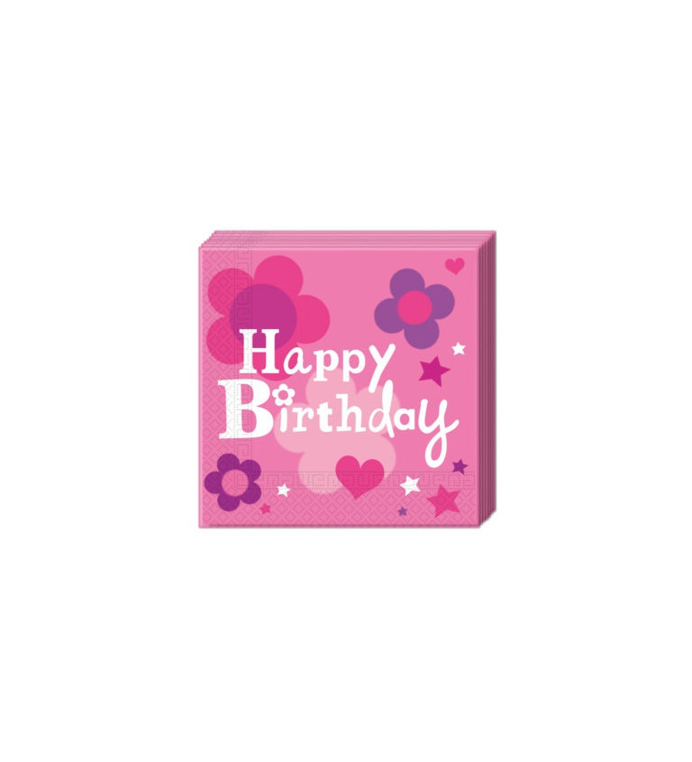 Papírszalvéták Happy Birthday - rózsaszín