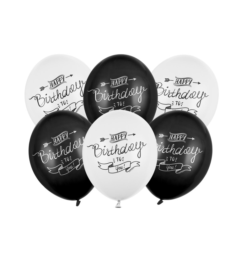 Léggömbök "Boldog születésnapot" - Fehér, fekete (50 db)