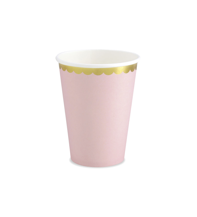 Csészék rózsaszín, arany peremmel