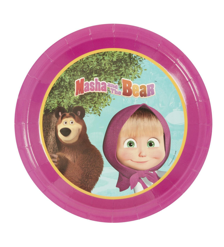Rózsaszín tányérok Mása és medve
