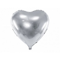 Fólia léggömb szív, 45cm, ezüst