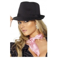 Fekete gengszter kalap rózsaszín csíkokkal