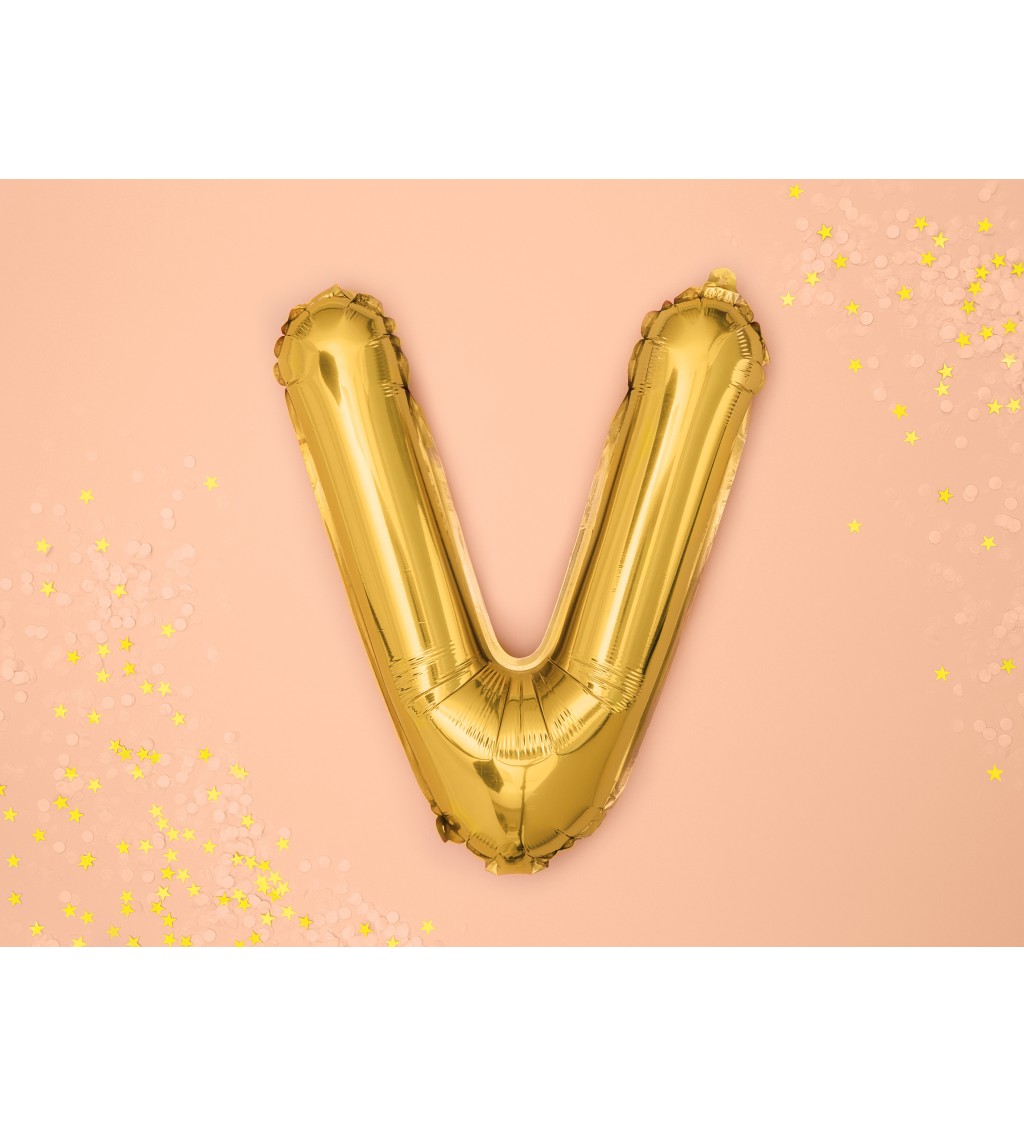 Fólia léggömb ''V'' betű, 35cm, arany
