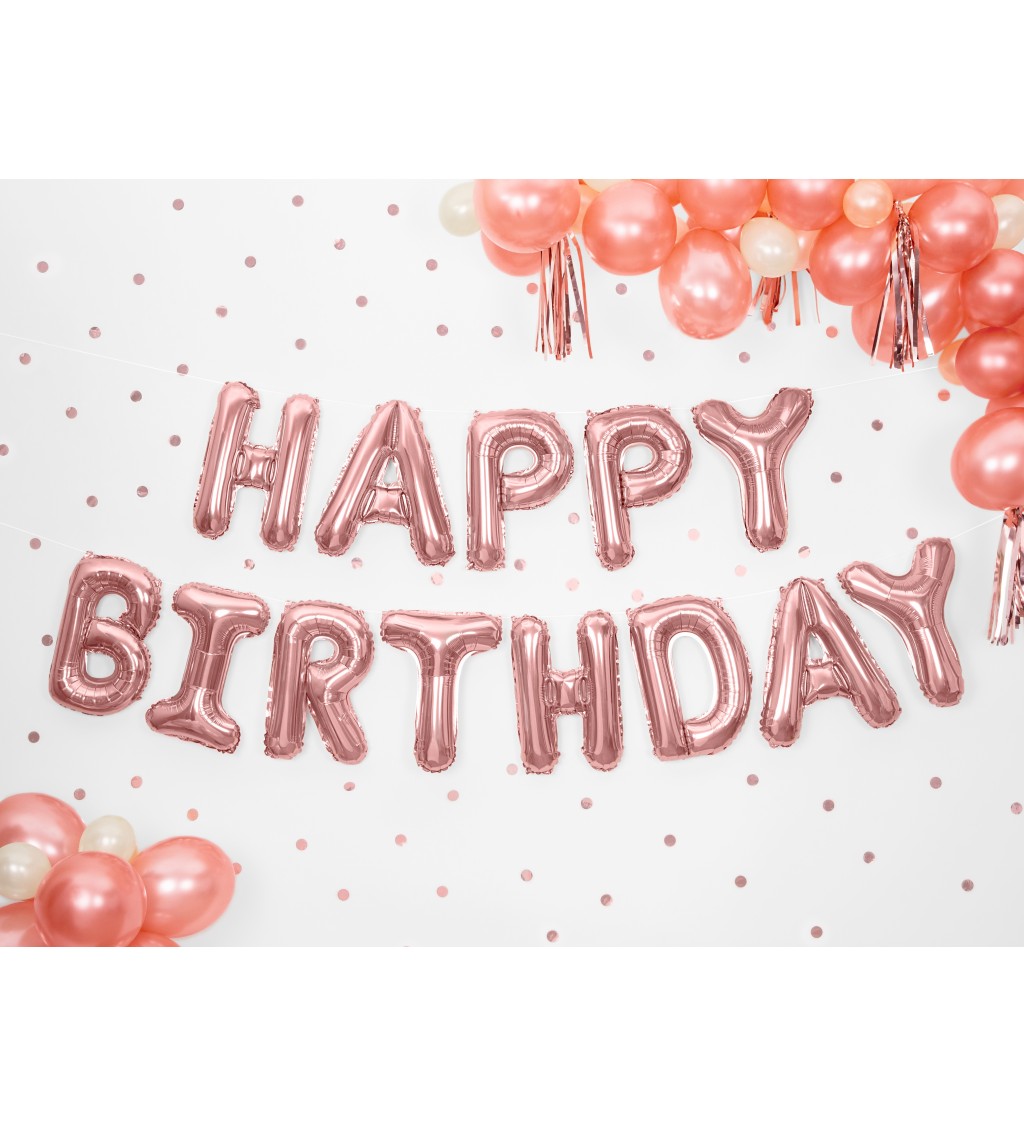 Boldog születésnapot fólia léggömbök - rózsaszín-arany