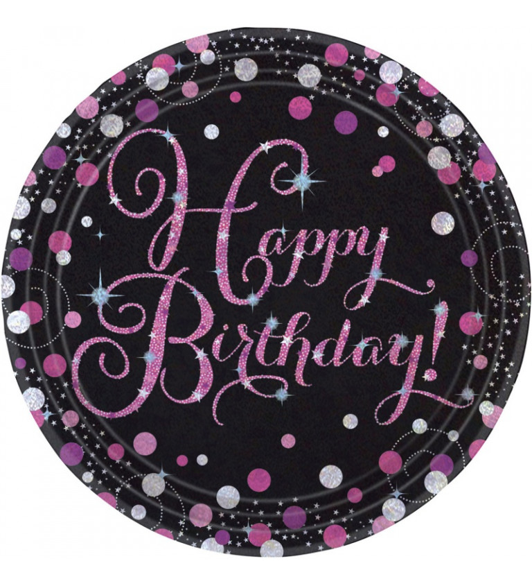 Rózsaszín Boldog születésnapot party tányérok