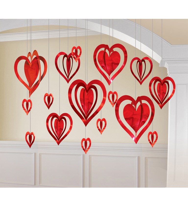 Valentin-napi dekoráció 3D piros szívek